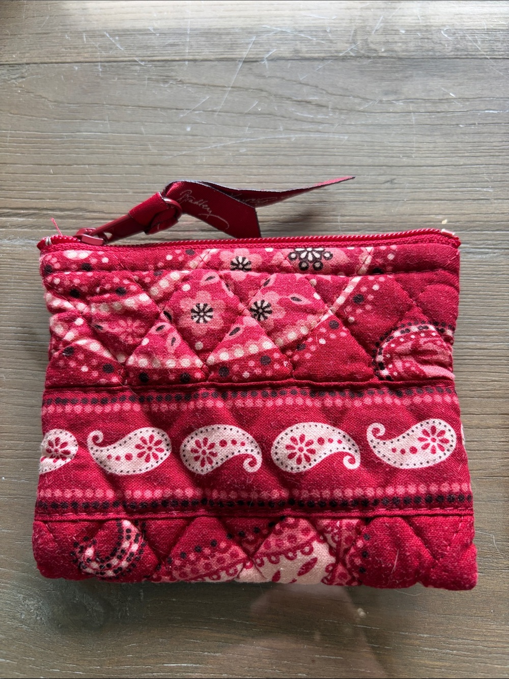 Small Vera Bradley Red Quilted Paisley Zip Pouch
